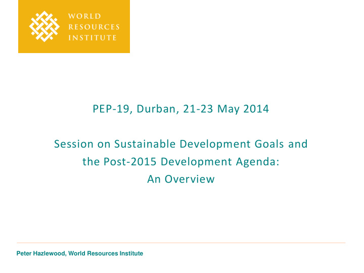 peter hazlewood world resources institute session agenda