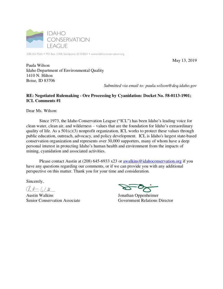 may 13 2019 paula wilson idaho department of