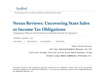 Nexus Reviews: Uncovering State Sales  g or Income Tax Obligations Designing an Effective Internal