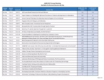 AABB 2017 Annual Meeting Available On  Demand Sessions By Day # GEN, PHY, CN # FLP &amp; CLP