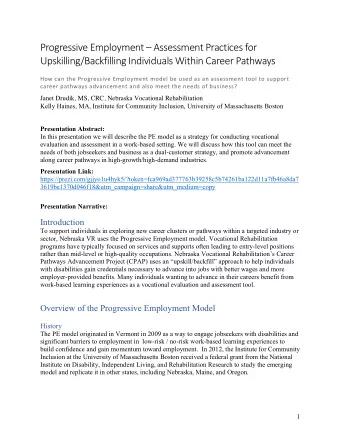 Progressive Employment  Assessment Practices for  Upskilling/Backfilling Individuals Within