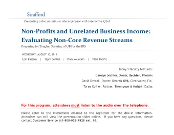 Non  Profits and Unrelated Business Income: Evaluating Non  Core Revenue Streams Evaluating