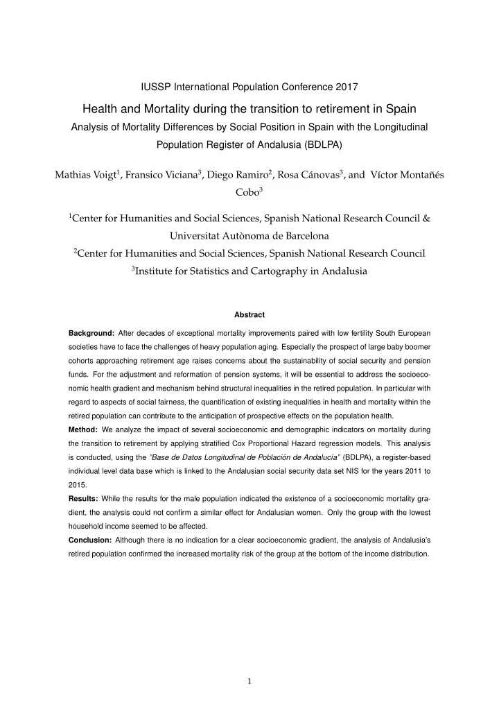 health and mortality during the transition to retirement