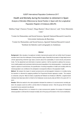 Health and Mortality during the transition to retirement in Spain  Analysis of Mortality