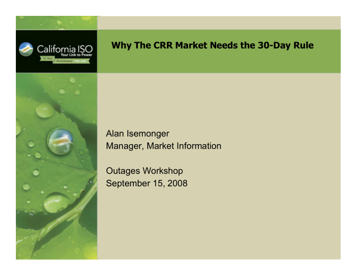 why the crr market needs the 30 day rule alan isemonger