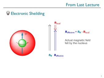 From Last Lecture  Electronic Sheilding B local B effective = B 0 - B local    Actual magnetic