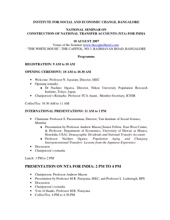 PRESENTATION ON NTA FOR INDIA: 2 PM TO 4 PM  Chairperson: Professor Andrew Mason