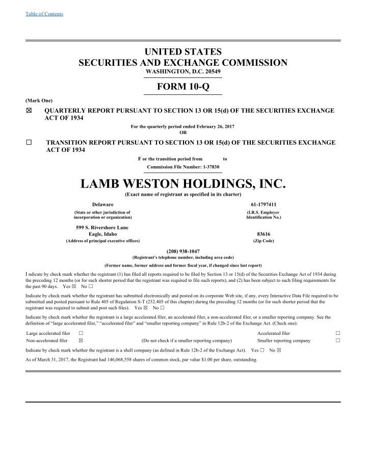 lamb weston holdings inc