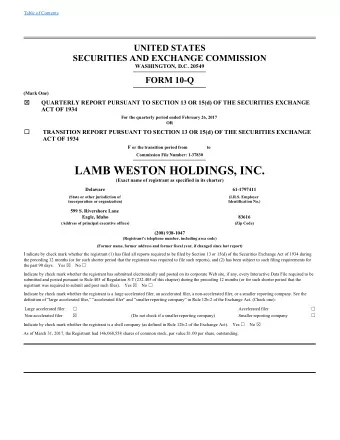 LAMB WESTON HOLDINGS, INC.  (Exact name of registrant as specified in its charter)  Delaware