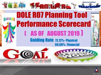 DOLE RO7 Planning Tool  Performance Scorecard (    AS OF   AUGUST 2019 ) Guiding Rate 72.72%-