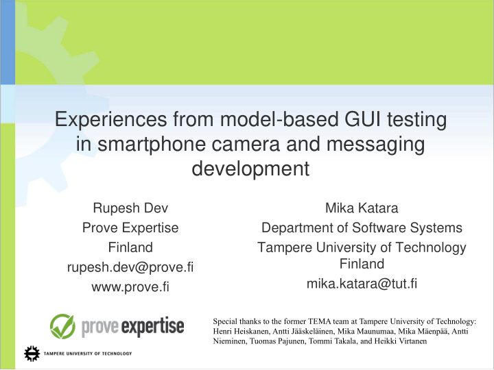 experiences from model based gui testing in smartphone