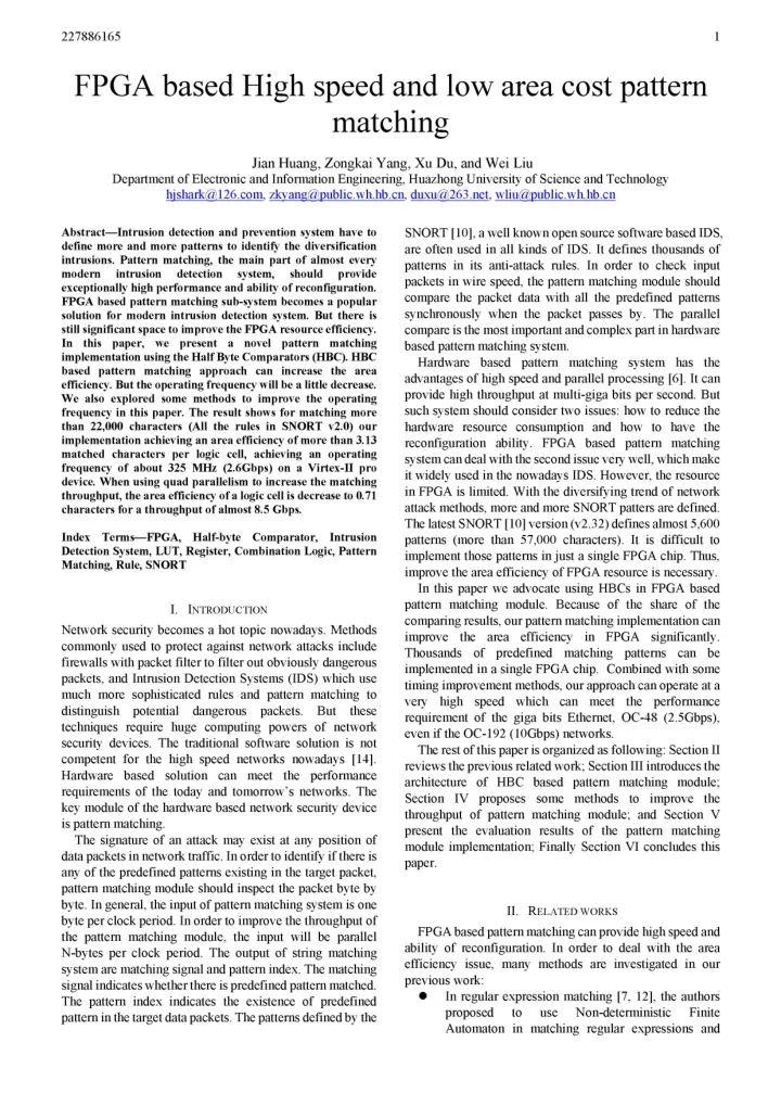 fpga based high speed and low area cost pattern