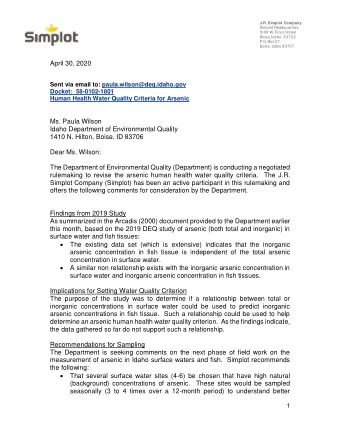 April 30, 2020  Sent via email to: paula.wilson@deq.idaho.gov  Docket:  58-0102-1801  Human Health
