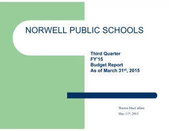NORWELL PUBLIC SCHOOLS  Third Quarter  FY15  Budget Report As of March 31 st , 2015  Warren