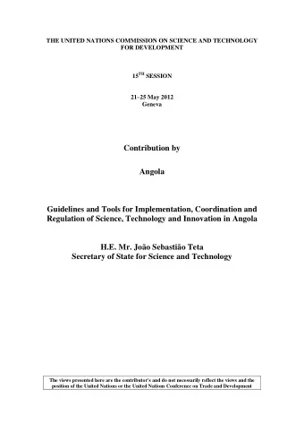 Contribution by  Angola  Guidelines and Tools for Implementation, Coordination and  Regulation of
