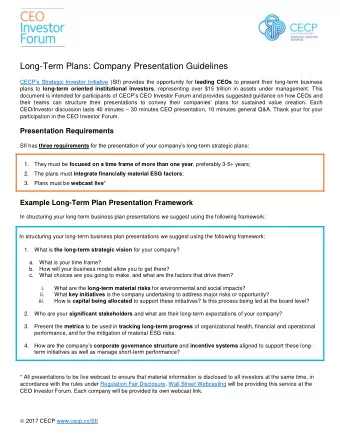 Long-Term Plans: Company Presentation Guidelines CECPs Strategic Investor Initiative (SII)
