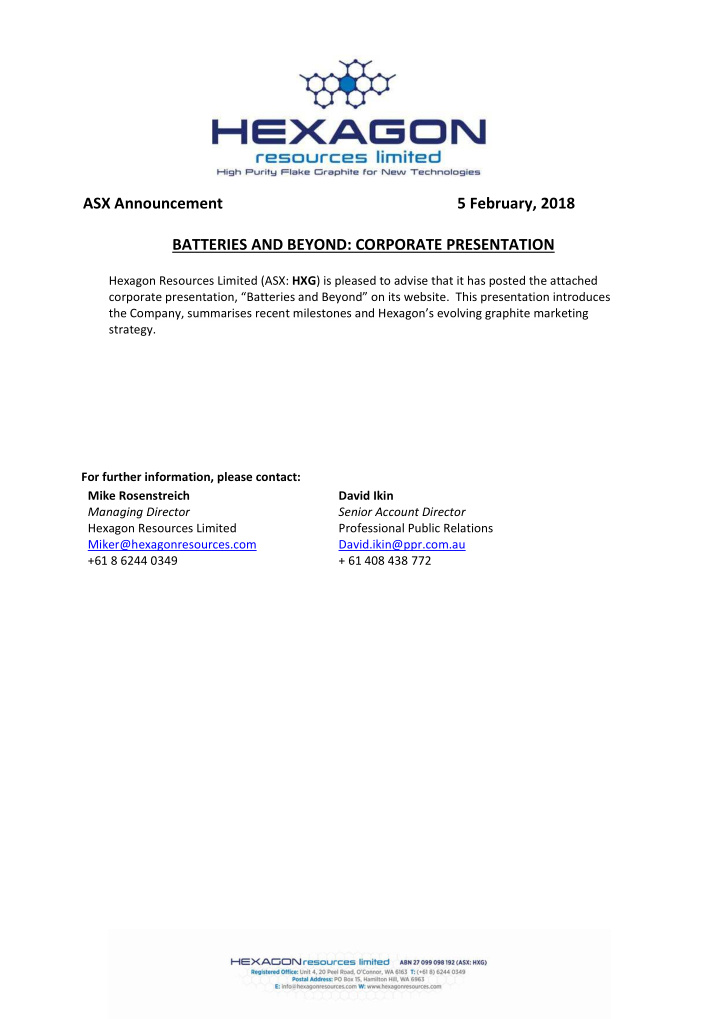 asx announcement 5 february 2018 batteries and beyond