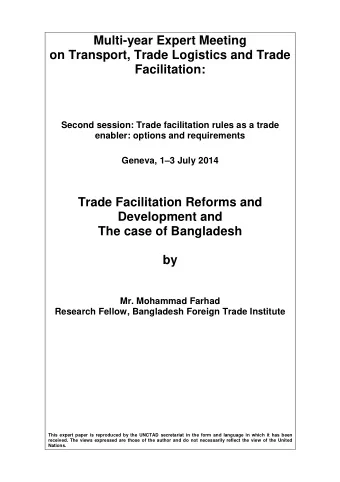 Multi-year Expert Meeting  on Transport, Trade Logistics and Trade  Facilitation:  Second session:
