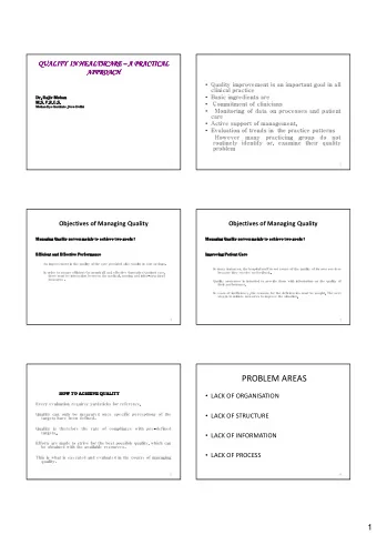 PROBLEM AREAS  LACK OF ORGANISATION  HOW  HOW TO  TO ACHIEVE  ACHIEVE QUALITY  QUALITY  HOW  HOW