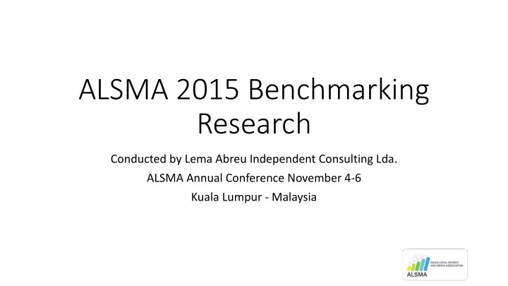 alsma 2015 benchmarking research