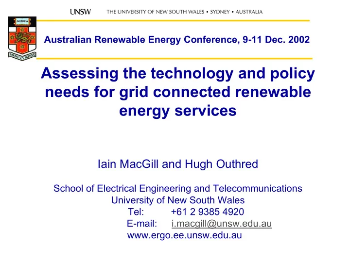 assessing the technology and policy needs for grid