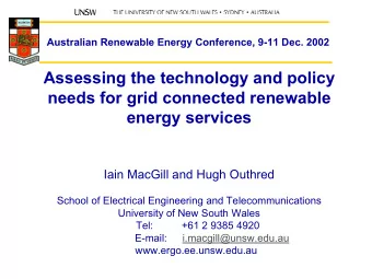 Assessing the technology and policy  needs for grid connected renewable  energy services  Iain