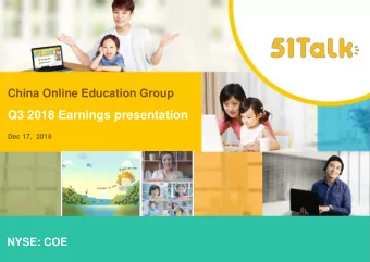 Q3 2018 Earnings presentation  Dec 17, 2018  NYSE: COE  Important Information  Safe Harbor