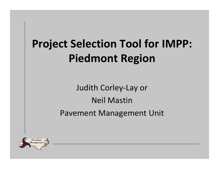 project selection tool for impp piedmont region