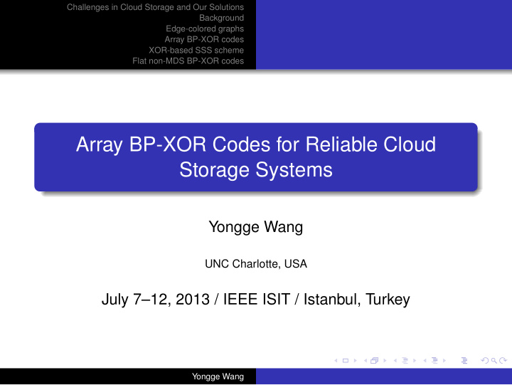 array bp xor codes for reliable cloud storage systems