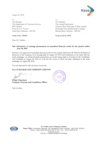 a  Kew  August 10, 2019  To  To  The Manager  The Manager  The Department of Corporate Services