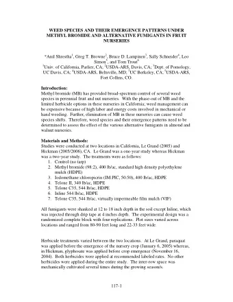 WEED SPECIES AND THEIR EMERGENCE PATTERNS UNDER  METHYL BROMIDE AND ALTERNATIVE FUMIGANTS IN FRUIT