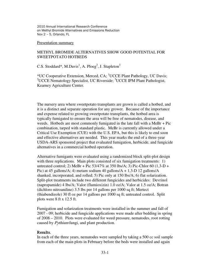 presentation summary methyl bromide alternatives show