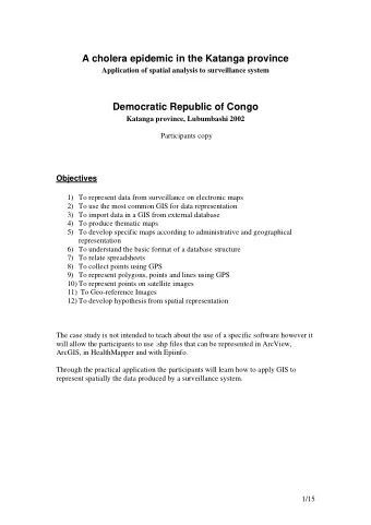 A cholera epidemic in the Katanga province  Application of spatial analysis to surveillance system
