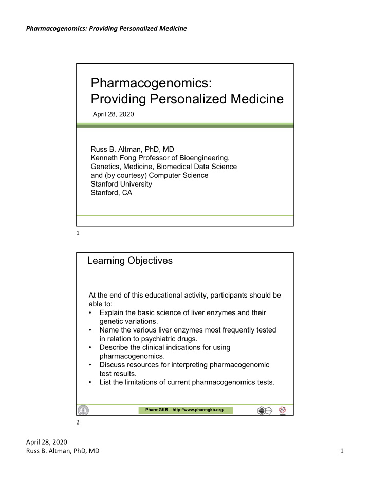 pharmacogenomics providing personalized medicine