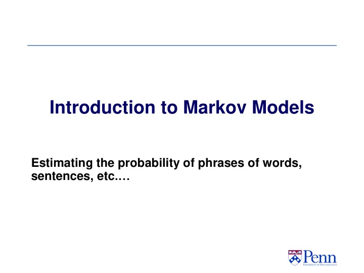 introduction to markov models