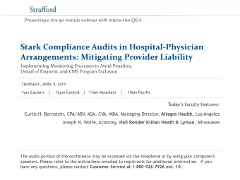 Stark Compliance Audits in Hospital-Physician  Arrangements: Mitigating Provider Liability