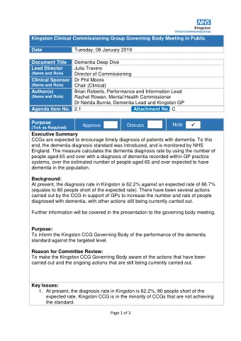 Kingston Clinical Commissioning Group Governing Body Meeting in Public  Date  Tuesday, 08 January