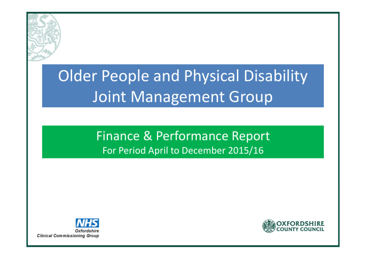 older people and physical disability joint management