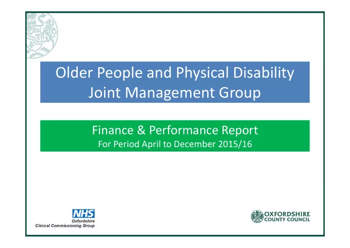 older people and physical disability joint management