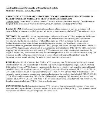 Abstract Session E3: Quality of Care/Patient Safety  Moderator:  Urmimala Sarkar, MD, MPH