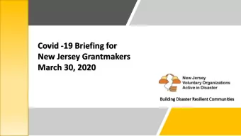 Covid -19 Briefing for  New Jersey Grantmakers  March 30, 2020  Building  ng Disaster  er R  Resi