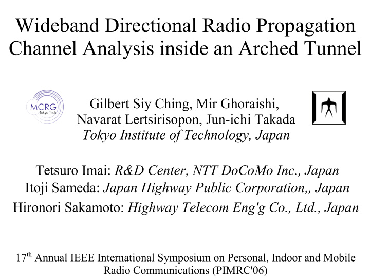 wideband directional radio propagation channel analysis