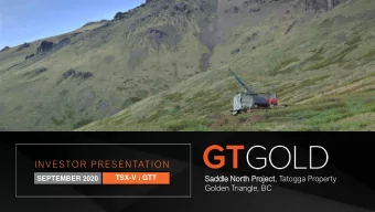 INVESTOR PRESENTATION  Saddle North  th Project  ct, Tatogga Property  TSX-V : GTT  SEPTEMBER 2020
