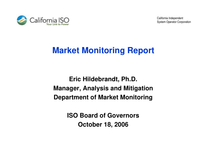 market monitoring report