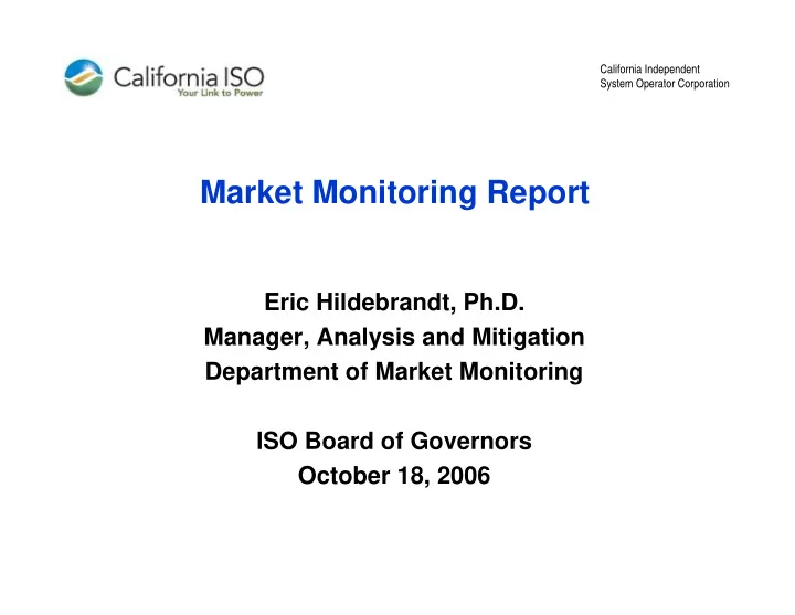 market monitoring report