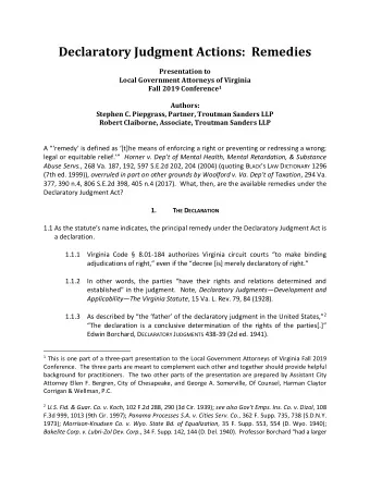 Declaratory Judgment Actions:  Remedies  Presentation to  Local Government Attorneys of Virginia