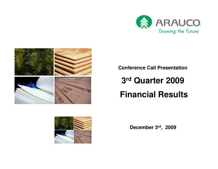 3 rd quarter 2009 financial results