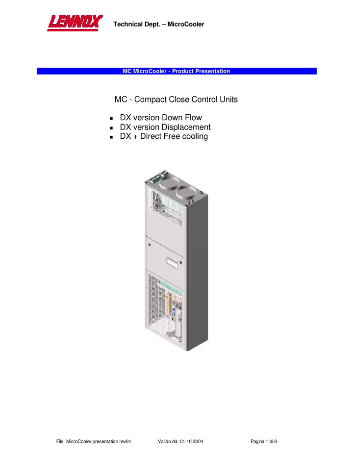 mc compact close control units dx version down flow dx
