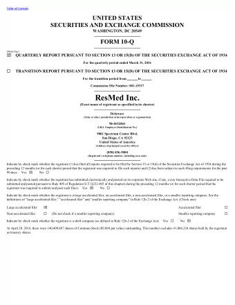 ResMed Inc.  (Exact name of registrant as specified in its charter)  Delaware  (State or other