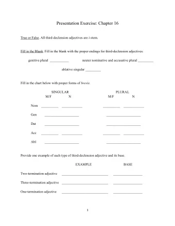 Presentation Exercise: Chapter 16 True or False. All third-declension adjectives are i- stem.  Fill